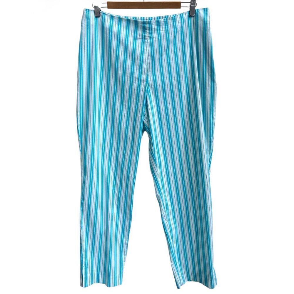 BROOKS BROTHERS 346 Vtg Y2K Striped Straight Leg Pants Sz 14 Blue Stretchy
